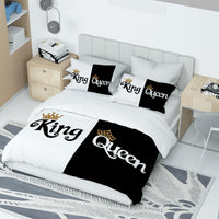 1 x RAW Customer Returns VTRXEG bed linen 220x240 king and queen, black and white couple bed linen, soft cozy microfiber duvet cover king queen, with zipper 1 duvet cover and 2 pillowcases A, 220x240cm  - RRP €39.99