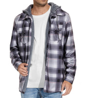 1 x RAW Customer Returns GLESTORE Lumberjack Jacket Men s Flannel Shirt Jacket Lined Thermal Shirt Winter Long Sleeve with Hood Checked Lumberjacket Black and Grey M - RRP €17.15