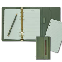 1 x RAW Customer Returns SOLID DIN A6 ring binder, 19x12 cm A6 , notebook with refillable notepad with 80 pages, A6 folder for documents including pen and business card holder, document folder, travel folder olive  - RRP €15.12