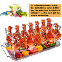 1 x RAW Customer Returns AISHNA chicken leg holder for oven grill, stainless steel chicken roaster, chicken holder for 14 legs, chicken leg holder with drip tray, chicken grill stand BBQ rack - RRP €17.14