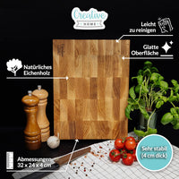 1 x RAW Customer Returns Creative Home Cutting Board Wooden Board Oak Kitchen 32 x 24 x 4 cm Large Kitchen Board Wooden Board Serving Board Meat Chopping Block Chopping Block Made of Oak Wood Large Butcher Block Solid Reversible - RRP €37.67