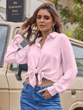 1 x RAW Customer Returns Cassiecy Women s Chiffon Blouse Elegant V-Neck Long Sleeve Casual Tops Shirt Loose Long Sleeve Tops XL, Pink  - RRP €30.23