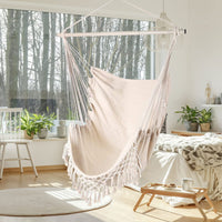 1 x RAW Customer Returns Mingfuxin Hanging Hammock Chair, Hammock Swing Chairs Hanging Chair 2 Seat Cushions Included, Cotton Rope Swing Chair Swing for Indoor, Outdoor, Home, Patio, Garden - RRP €39.99