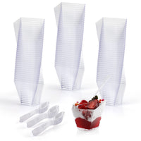 1 x RAW Customer Returns BELLE VOUS Pack of 100 Mini Dessert Cups and Spoons - 60 ml Transparent Reusable Appetizer Bowls - Tubs for Tasting and Serving Mousse, Fruit, Ice Cream and Other Desserts - RRP €22.49