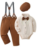 1 x RAW Customer Returns ZOEREA 4pcs Baby Boy Clothing Set Christening Clothes Romper with Bow Tie Suspenders Baby Clothing Sets Gentleman Suit for Festive Wedding Beige, 3-6 Months - RRP €40.99