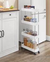 1 x RAW Customer Returns SONGMICS Auxiliary Cart with 4 Level Wheels, Plastic Kitchen Cart, Narrow Storage Cart, Saves Space, for Bathroom, Kitchen, Office, 40 x 12.5 x 88 cm, White KSC08WT - RRP €22.99