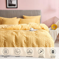 1 x RAW Customer Returns Freyamy Seersucker Bed Linen 135x200cm 2-Piece Yellow Embossed Stripes Structured Bedding Sets Plain Brushed Microfiber Soft Duvet Cover with Zipper and 1 Pillowcase 80x80cm - RRP €29.21