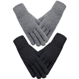 1 x Brand New 2 Pairs Winter Knit Gloves Elastic Double Layer Touch Screen Gloves for Women Black, White  - RRP €22.8