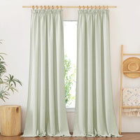 1 x RAW Customer Returns PONY DANCE linen look curtains semi-transparent curtain linen living room curtains with ruffle tape set of 2 H 245 x W 140 cm boho curtains for rail system, sage green - RRP €37.26