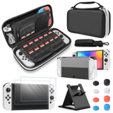 1 x RAW Customer Returns FYOUNG Accessories Bundle Compatible with Nintendo Switch OLED Model with Carrying Case and Protective Case Portable Bag for Switch OLED Case Screen Protector Joystick Caps - Black - RRP €19.99