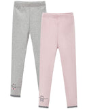 1 x RAW Customer Returns Adorel Girls Leggings Cotton Plain Color Pants Cat Embroidery Pack of 2 Pink Light Gray 122-128 EU Manufacturer Size 130  - RRP €24.99