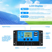 1 x RAW Customer Returns Thlevel 30A 12V 24V Solar Charge Controller Solar Charger Controller Solar Panel Battery Intelligent Solar Controller PWM with 5V Dual USB Port LCD Display for Lead Acid Batteries - RRP €18.68