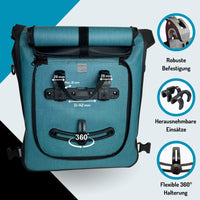 1 x RAW Customer Returns MONSTERANDO 3-in-1 bike bag business, sustainably recycled PET material, suitable as a pannier bag, backpack and shoulder bag - waterproof - 25 l - ocean blue - RRP €90.54