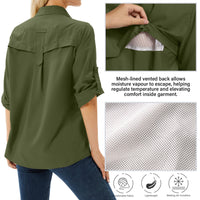 1 x RAW Customer Returns yeyity Shirt Women UPF 50 UV Protection Long Sleeve Shirt Women Outdoor Quick-drying Summer Shirts Safari Clothing Hiking Shirt Casual Button Down Tops 5071, Amy Green, XL  - RRP €37.3