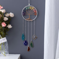 1 x RAW Customer Returns Mausouca Tree of Life Dream Catcher Natural Agate Gemstone Wall Hanging Window Garden Home Decor 7 Chakra Crystals  - RRP €25.2