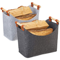 1 x RAW Customer Returns Felt Fireplace Wood Bag, Felt Bag with Handle, Gray Felt Basket, Felt Bag for Wood, Firewood Basket, Strong Log Bag, Log Basket 2 Dark 45 32 40cm  - RRP €19.2