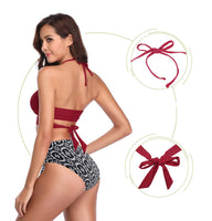 1 x Brand New SHEKINI Women Front Cross Bandage Bikini Floral Print Bottom Swimsuit What is the Triangle Women s Swimsuits Women s Bikini Small, Wine  - RRP €21.6