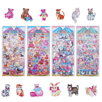 13 x Brand New 3D animal stickers for children, 4 sheets of animal stickers including dog, cat, bear and rabbit, for party gifts, goodie bags stickers - RRP €119.6