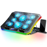 1 x RAW Customer Returns MOOJAY C50 Laptop Cooler Gaming Notebook Cooling Pads 10 Modes RGB Lights, Laptop Fan Stand 8 Height Adjustable with 8 Quiet Fans Mobile Phone Stand, for 15.6-17.3 Inch Laptop - Ice Blue - RRP €38.18