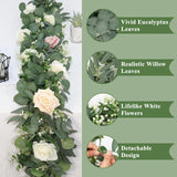 1 x RAW Customer Returns Dremisland Pack of 4 Artificial Garland Eucalyptus with White Flowers Willow Leaves Table Garland Fake Plants Green Artificial Plant Ivy Garland Hanging Plant Background Wedding Wall Table Decor - RRP €32.99