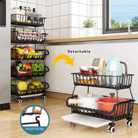 1 x RAW Customer Returns CarolynDesign Kitchen Storage Baskets, Black Iron Wire Storage Baskets with Wheels and Feet, Stackable Vegetable Storage Baskets 6 Tier Baskets  - RRP €59.99