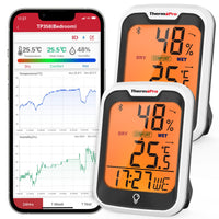 1 x RAW Customer Returns ThermoPro TP358-2 Bluetooth Hygrometer Indoor Set of 2 Room Thermometer with Time Night Light Humidity Meter with Recording Indoor Thermometer for Bedroom, Office, Wine Cellar, Greenhouse - RRP €40.31