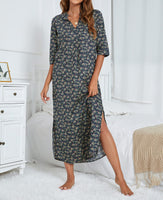 1 x RAW Customer Returns MINTLIMIT Nightdress Women Checked Nightwear Cotton Long Negligee S-XXL Sleepshirt,Navy Blue Base with Floral Pattern,M - RRP €30.99