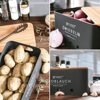 1 x RAW Customer Returns Homety potato storage box set of 3 - keeps vegetables fresh longer - the ideal way for onion potato storage and garlic storage black  - RRP €59.97