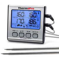 2 x RAW Customer Returns ThermoPro TP17 digital grill thermometer, roasting thermometer, meat thermometer, kitchen thermometer, two stainless steel probes, blue backlight, temperature range up to 300 C - RRP €53.52