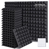 1 x RAW Customer Returns Ohuhu Acoustic Foam Acoustic Panels 24 Pack with Sticker, Soundproofing Wall Sound Absorber Acoustic Foam Mats for Recording Studio, Podcasts, Youtube Room, 30 x 30 x 5 cm Anthracite - RRP €45.24