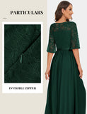 1 x RAW Customer Returns Wedtrend round neck evening dresses long sleeve dress women s festive elegant dresses chiffon dress A line lace dress WT0314 DarkGreen L - RRP €66.54