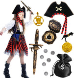 1 x RAW Customer Returns Tacobear Pirate Costume for Children Girls with Pirate Accessories Pirate Dress Hat Compass Purse Earring Pirate Carnival Fancy Dress Costume for Children Girls 4 5 6 7 8 9 10 Years 10-12 Years  - RRP €27.05