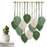 1 x RAW Customer Returns ASMPCUE Macrame Wall Hanging Boho Decoration, Handmade Tapestry Boho Wall Decor with Wooden Beads and 12 Green Leaves Tapestry for Living Room Bedroom Children s Room Wall Decoration, 20 x 27.5 Inches Green  - RRP €19.15