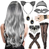 1 x RAW Customer Returns Women s Wig, Curly Wavy Wig 70cm, with Hair Net, Earrings, Bracelets, Eye Mask, Necklace, Gloves, Headband, Stockings, for Halloween, Carnival. - RRP €20.99