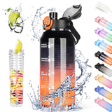 1 x RAW Customer Returns AOHAN 2 liter drinking bottle, large water bottle, BPA-free, sports drinking bottle with straw and fruit container, leak-proof sports bottle with time marking for camping, gym, picnic - RRP €17.99