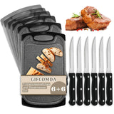 1 x RAW Customer Returns Gifcomda breakfast board set of 6 with 6 steak knives, 25x15cm small dark grey breakfast board plastic set, BPA free, antibacterial, non-slip with juice groove, dishwasher safe - RRP €25.2