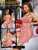 1 x RAW Customer Returns RSLOVE Women s Sexy Babydoll Lace Lingerie Nightgown Dress Pink Medium - RRP €20.99