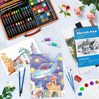 1 x RAW Customer Returns Shuttle Art 118-piece painting set, deluxe painting case with acrylic paints, colored pencils, oil pastels, watercolor paints, wax crayons, coloring book, watercolor pad, wooden case, suitable for children and adults - RRP €39.34