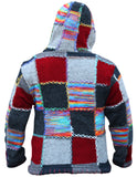 1 x RAW Customer Returns SHOPOHOLIC FASHION Unisex Hippy Boho Patch Nepalese Wool Hooded Jacket, Super Cozy Handmade Fleece Colorful Festival Sweatshirt with 2 Pockets, Red Blend M  - RRP €53.68