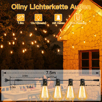 1 x RAW Customer Returns Ollny outdoor fairy lights 7.5M, outdoor fairy lights with 13 1 ST38 light bulbs, waterproof LED fairy lights for garden, camping, gazebo, patio, weddings, parties - RRP €19.99