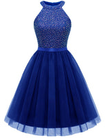 1 x RAW Customer Returns Dressystar Women s Sequin Dress Short Elegant Halterneck Cocktail Dress Prom Dress Royal Blue S - RRP €59.48