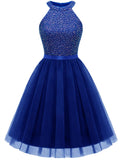 1 x RAW Customer Returns Dressystar Women s Sequin Dress Short Elegant Halterneck Cocktail Dress Prom Dress Royal Blue S - RRP €59.48