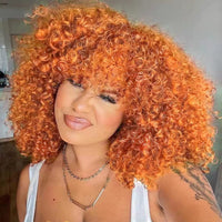 1 x RAW Customer Returns ColourfulPanda Afro Wig Women s Curly Ginger Red Wigs for Women Natural Synthetic Hair Kinky Curly Wig with Bangs for Black Women Orange Copper  - RRP €26.44