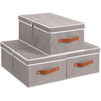 1 x RAW Customer Returns YheenLf Storage Box with Handles, Foldable Fabric Storage with Lid, Storage Boxes for Books, Clothes, White, Pack of 3, 41x25x16.5cm - RRP €34.27