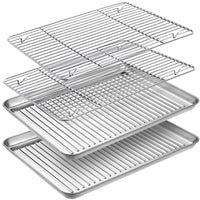 1 x RAW Customer Returns Stainless steel baking tray with cooling rack, rectangular large oven tray casserole dish set of 4, 31.5 x 24.5 x 2.5, cake tray baking pan with cooling rack for baking, dishwasher safe - RRP €23.36