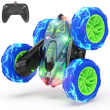 1 x RAW Customer Returns BEZGAR LED Remote Control Car - 4WD 2.4 GHz Double-Sided RC Stunt Car, 360 Rotation and Flip Function RC Car, Rechargeable Toy Gifts for Boys Kids Girls, TD203 Blue - RRP €33.26