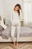 1 x RAW Customer Returns Ekouaer Maternity Pajamas Pajamas for Women with Nursing Function Long Sleeve and Long Pants Winter in Round Neck, Stripe-2, S - RRP €35.62