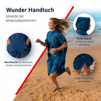 1 x RAW Customer Returns AUTDOOR microfiber bath poncho for women and men - sustainable, made from 100 recycled PET bottles - towel as a changing aid for the beach and water sports - quick-drying and compact medium, blue  - RRP €34.85