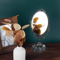 1 x RAW Customer Returns Feyarl 28.5 cm Oval Vintage Makeup Mirror Floral Table Mirror with Stand Double Sided Rotating Decorative Mirror Mother Gift Bronze  - RRP €32.99