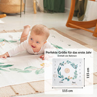 1 x RAW Customer Returns ODOXIA Baby Milestone Blanket in German, Cotton Muslin Cloth, Swaddle Blanket, Monthly Blanket, Boy Girl, Unisex, Leaves, Gift For Mothers, Blanket, Muslin Blanket - RRP €22.99